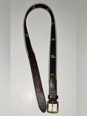 Vineyard Vines Pittsburgh Pirates Needlepoint Belt 34 Canvas Leather Solid Brass